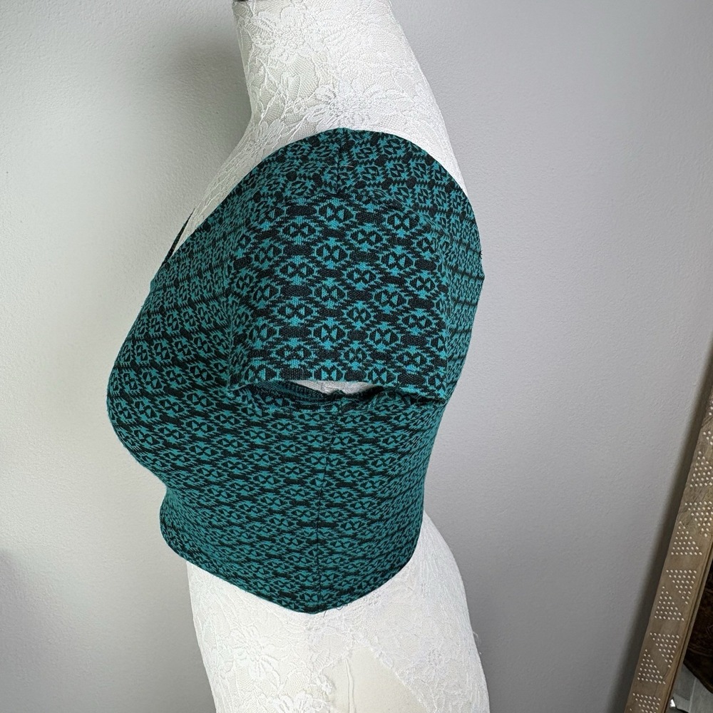 LA Hearts Womens M Teal Crop Top Indie Sleaze Geometric Rayon Blend - Picture 5 of 13